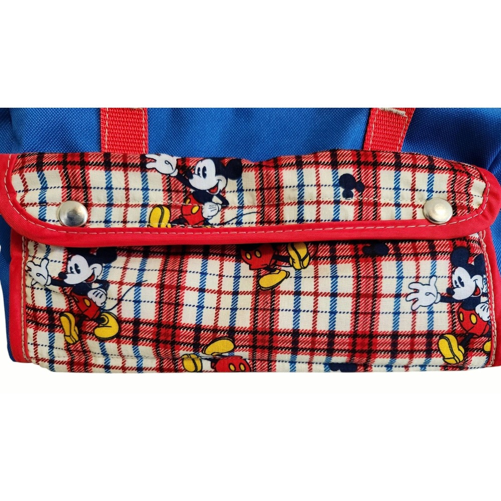 Kids Mickey Mouse Canvas Duffle Bag Cobalt Blue Red Hard Bottom Carrying Straps - Picture 4 of 4